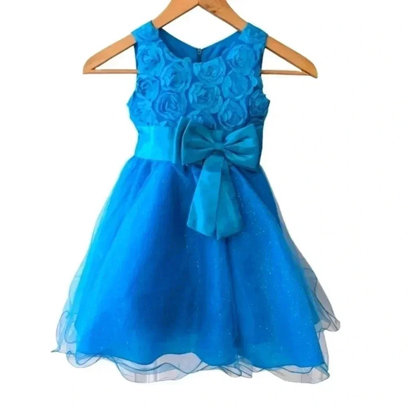 FeiYing Other - Feiying Girls' Rose Flower Sleeveless Wedding Party Dress with Bow Color Blue 4T